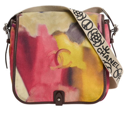 Flower Power Messenger, &pound;2,500, Handbags, Pink/Yellow, Suede, Front view